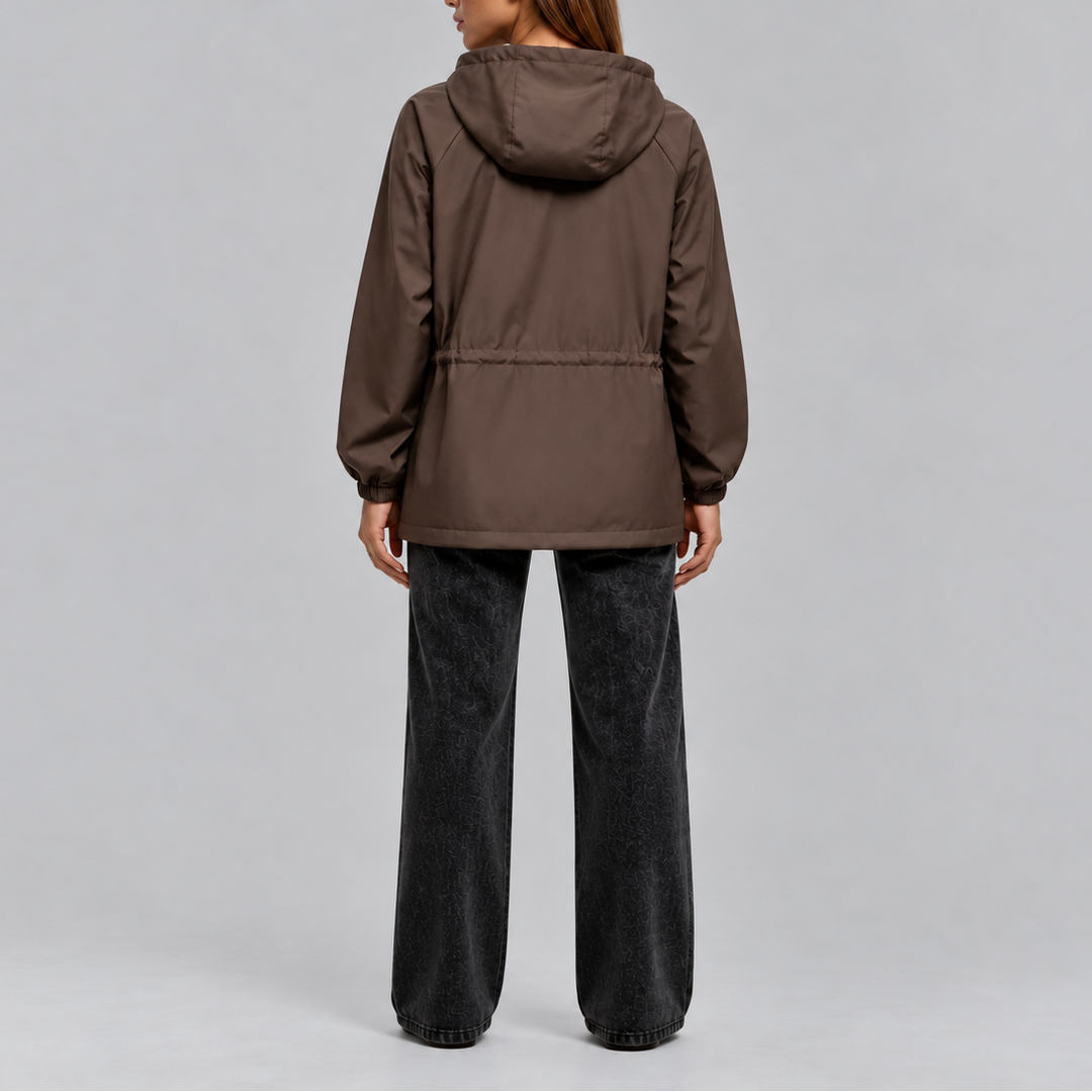 Women’s Waterproof Hooded Jacket with Adjustable Drawstring Waist