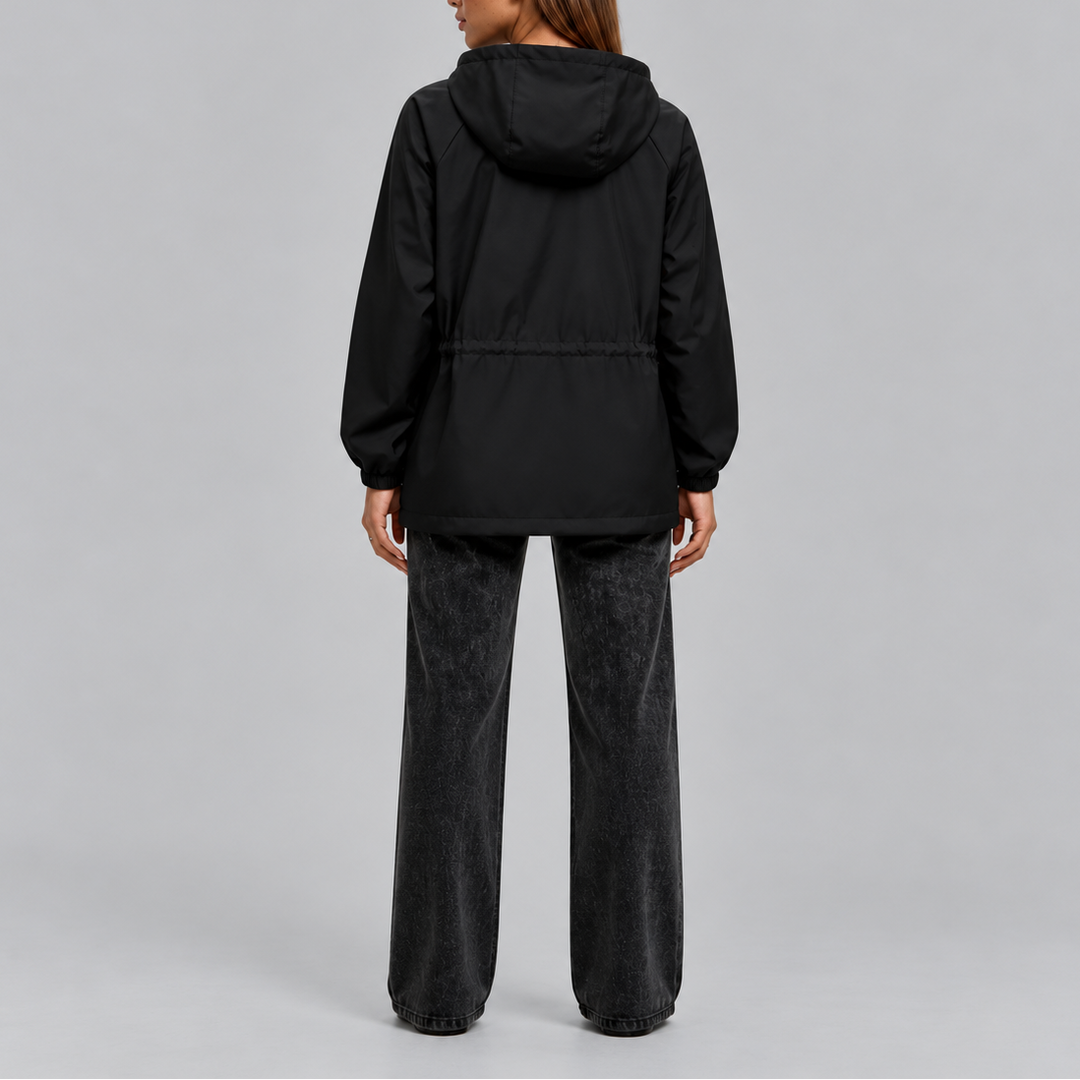 Women’s Waterproof Hooded Jacket with Adjustable Drawstring Waist