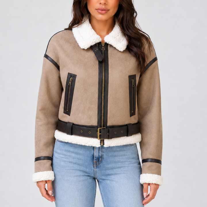 Women’s Cropped Aviator Jacket with Teddy Lining