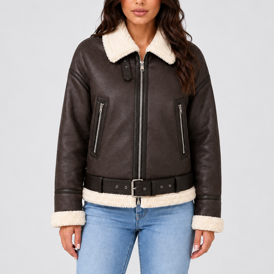 Women’s Cropped Aviator Jacket with Teddy Lining