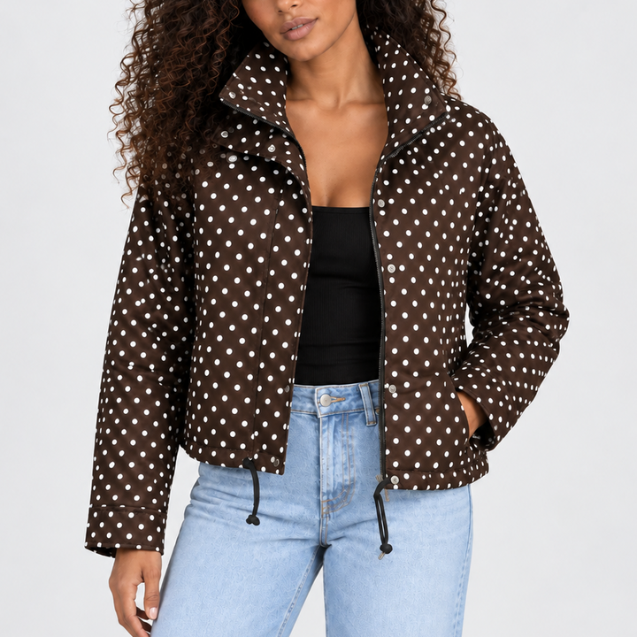 Women’s Polka Dot Cropped Jacket with High Collar