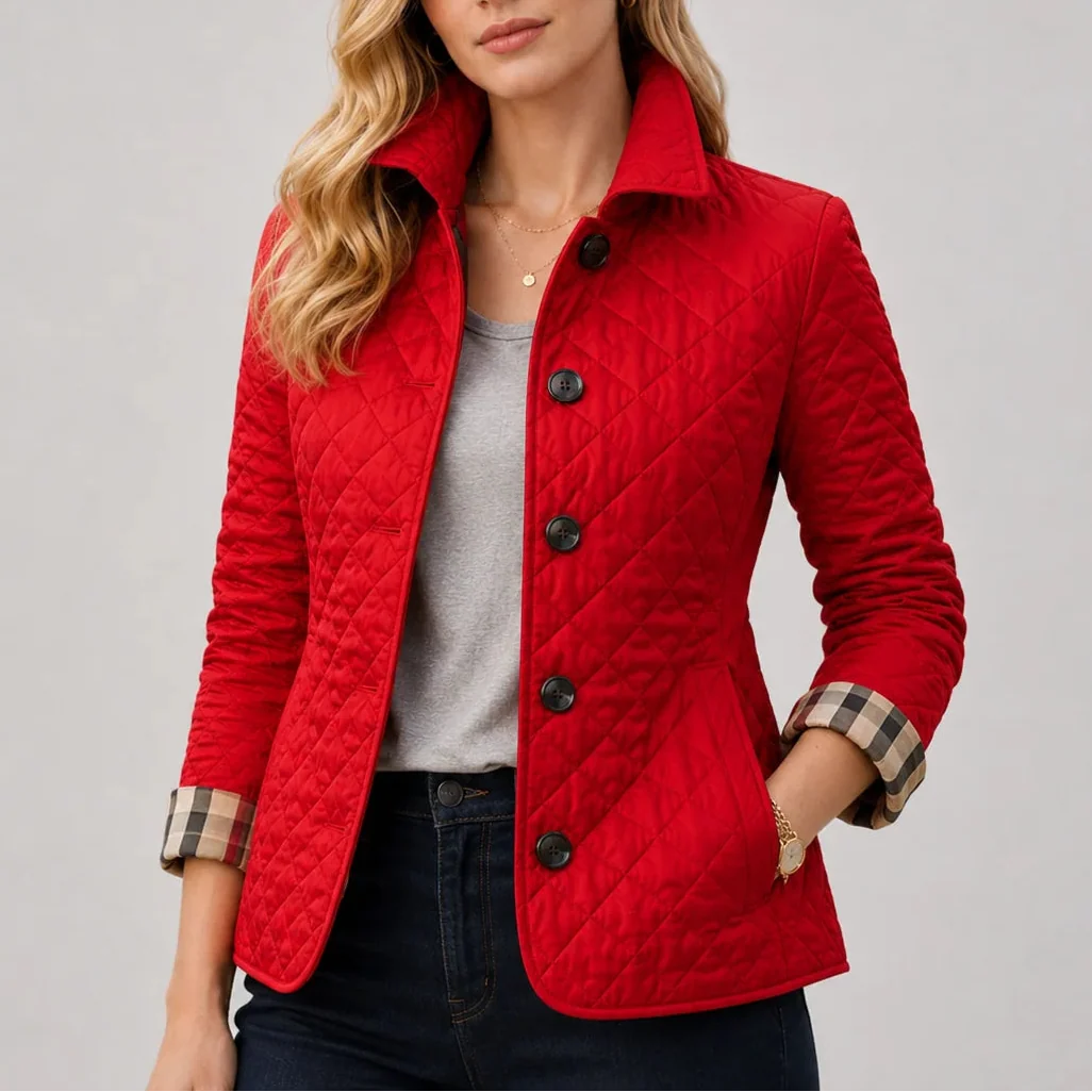 Women’s Quilted Jacket - Button-Up Lightweight Coat with Stand Collar