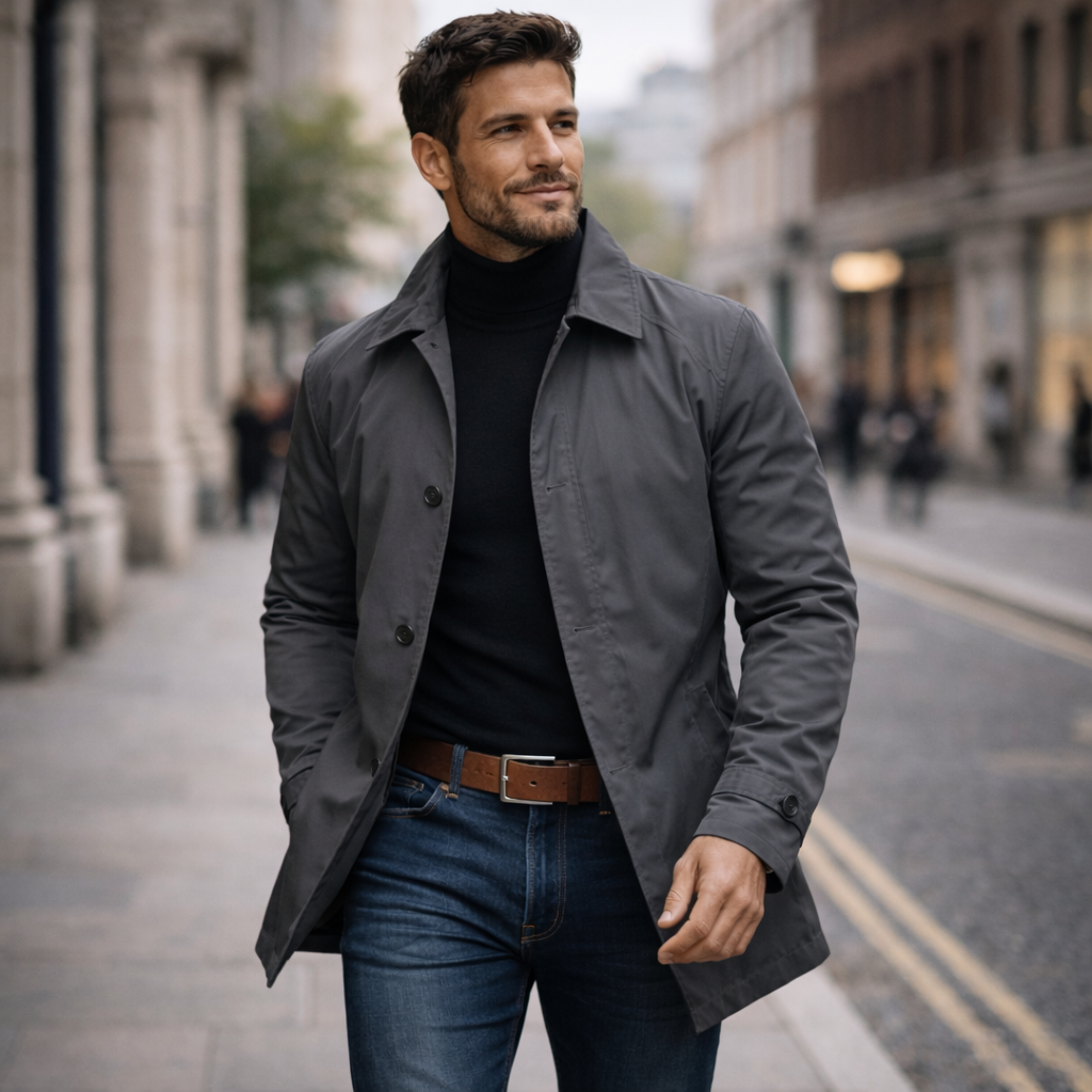 Callum | Men's Single Breasted Cotton Mac Coat with Notch Collar