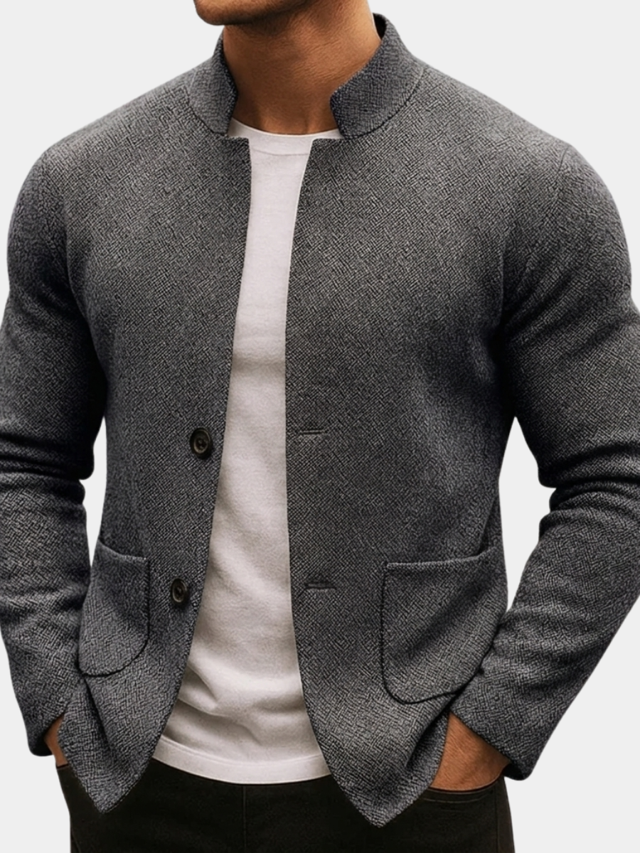 TEXTURED KNIT BUTTON JACKET FOR MEN