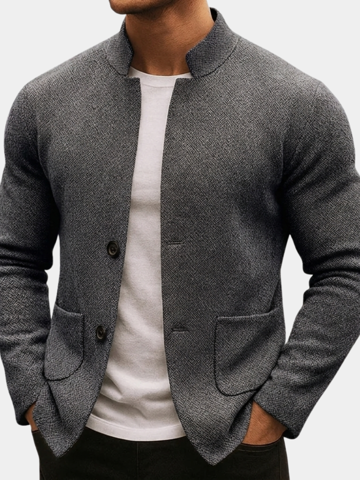 TEXTURED KNIT BUTTON JACKET FOR MEN