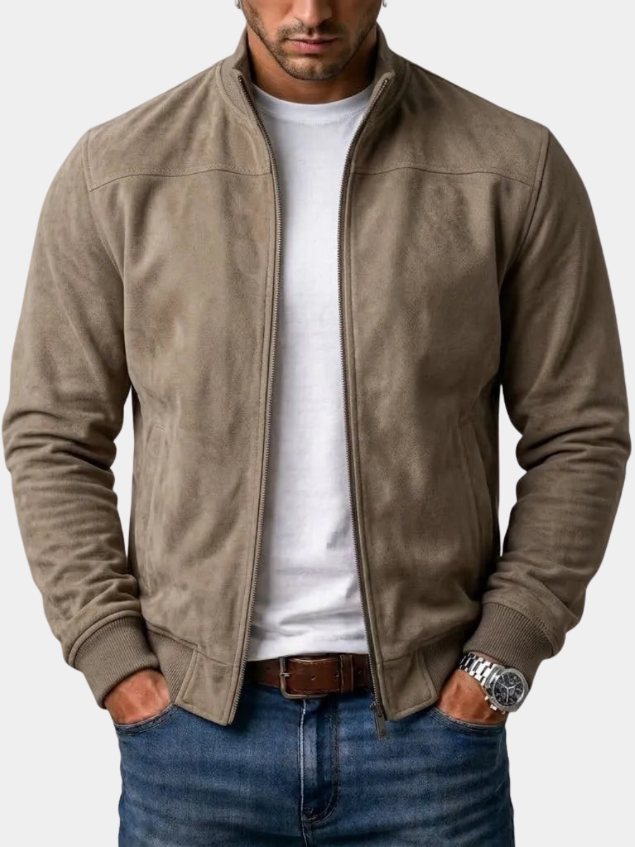 Men's Suede Ribbed Bomber Jacket