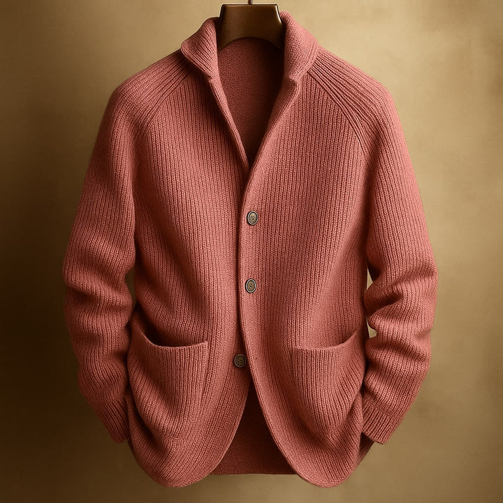 Men's Cardigan in Ribbed Wool
