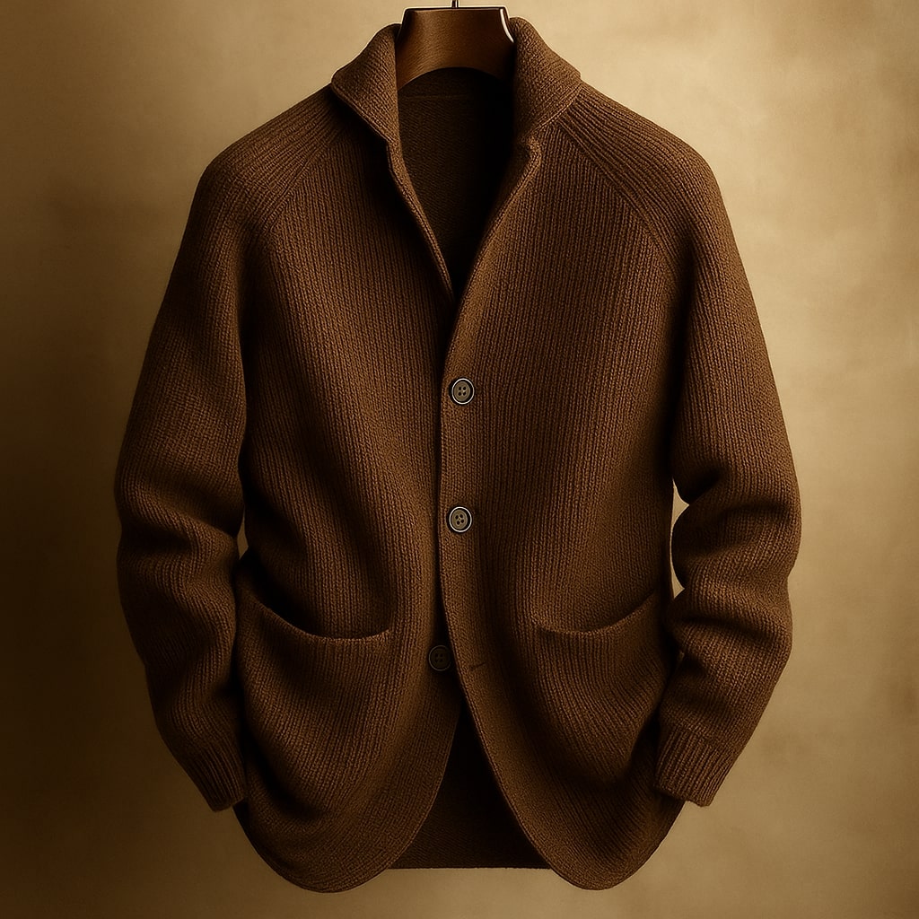 Men's Cardigan in Ribbed Wool