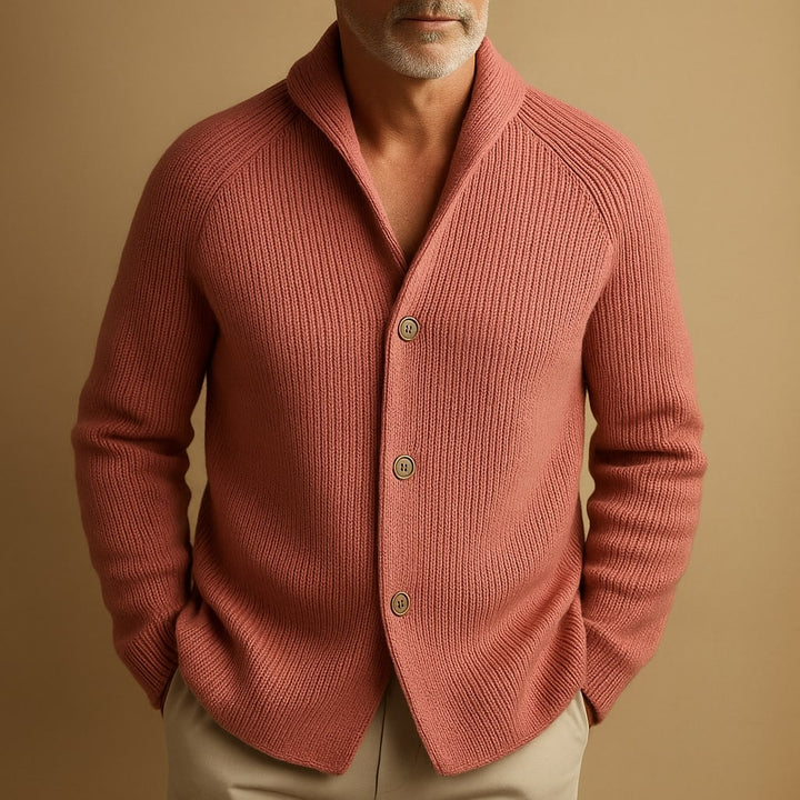 Men's Cardigan in Ribbed Wool