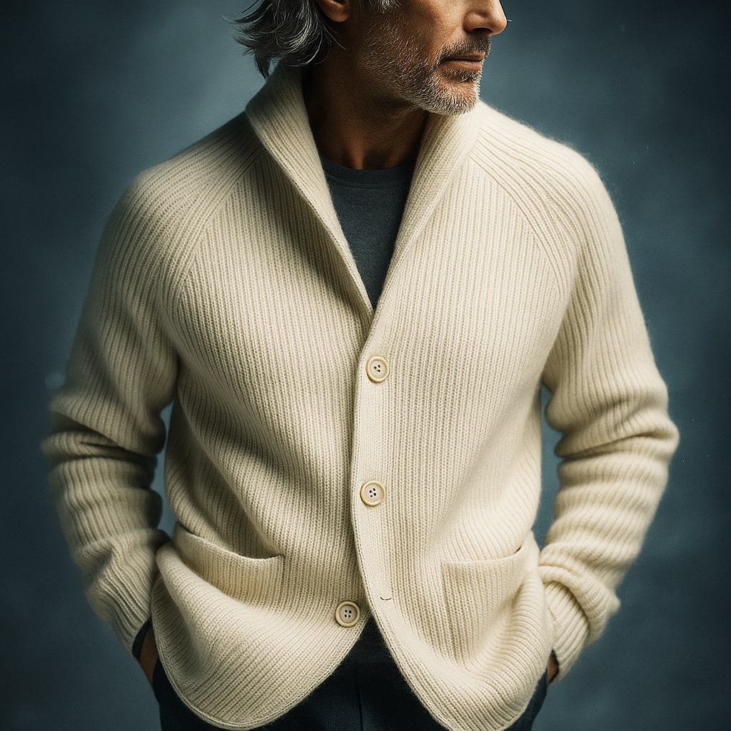 Men's Cardigan in Ribbed Wool