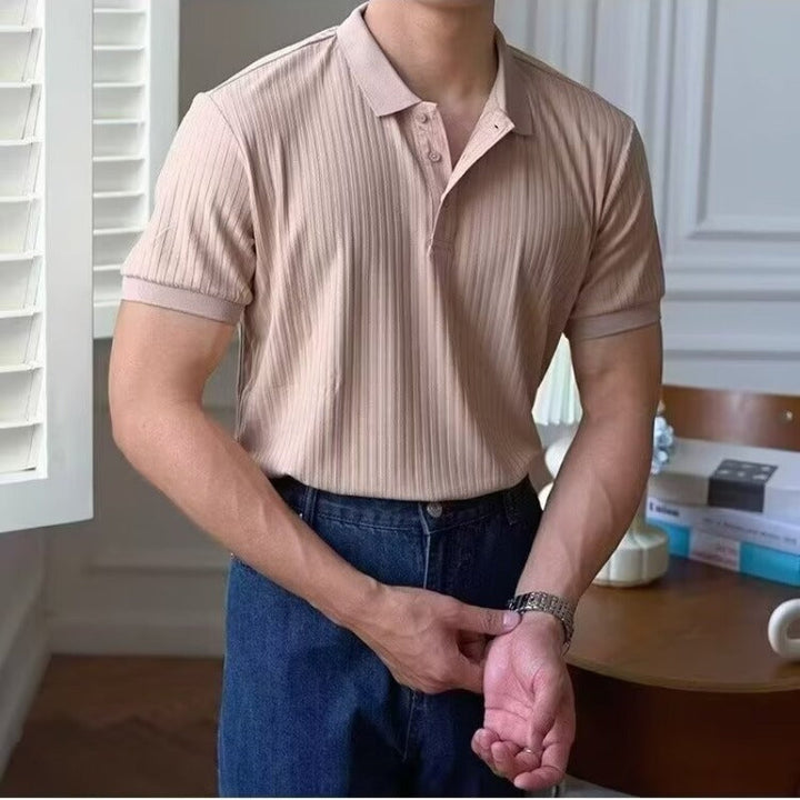 Men's Textured Cotton Polo Shirt