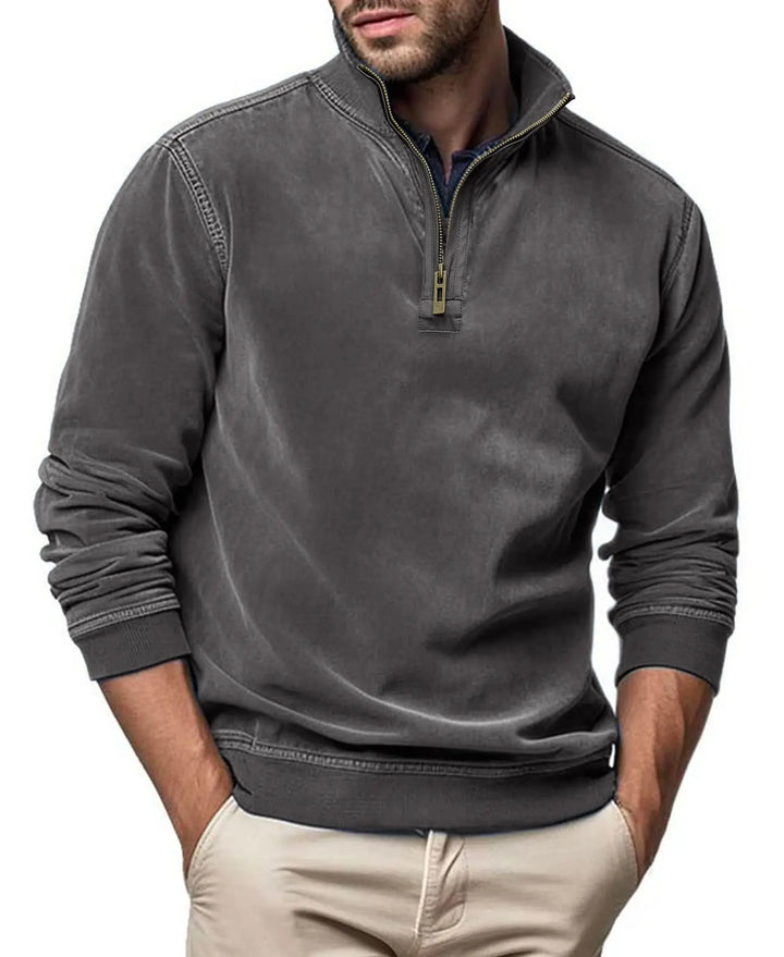 Men's Raised Collar Zip Sweater