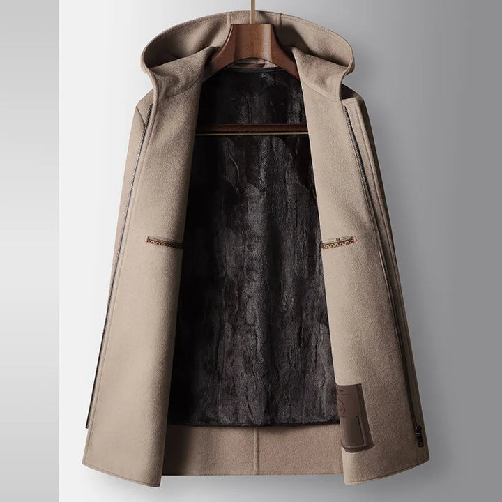 WOOL HOODED COAT FOR MEN