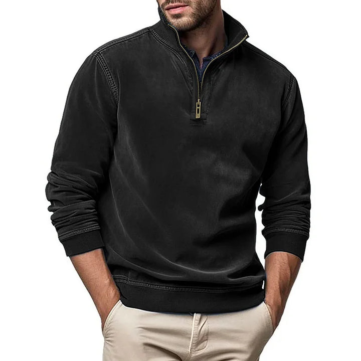 Men's Raised Collar Zip Sweater