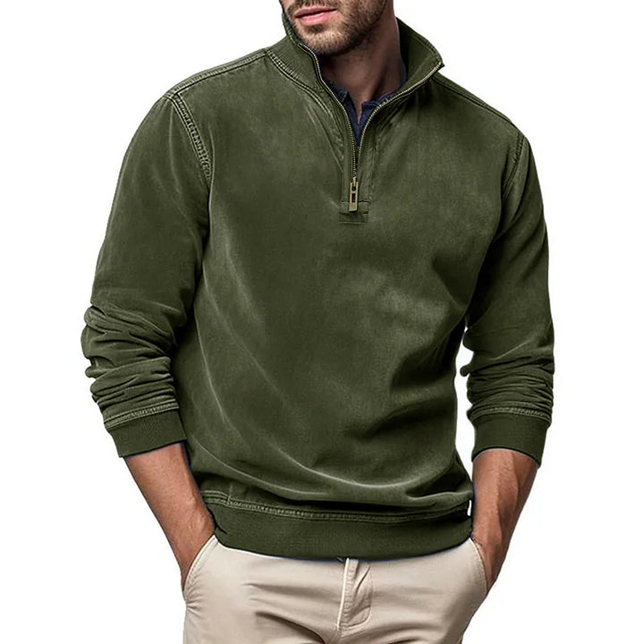 Men's Raised Collar Zip Sweater