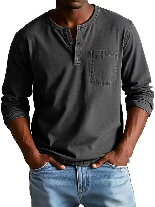 VINTAGE HENLEY SHIRT FOR MEN