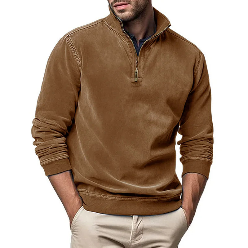 Men's Raised Collar Zip Sweater
