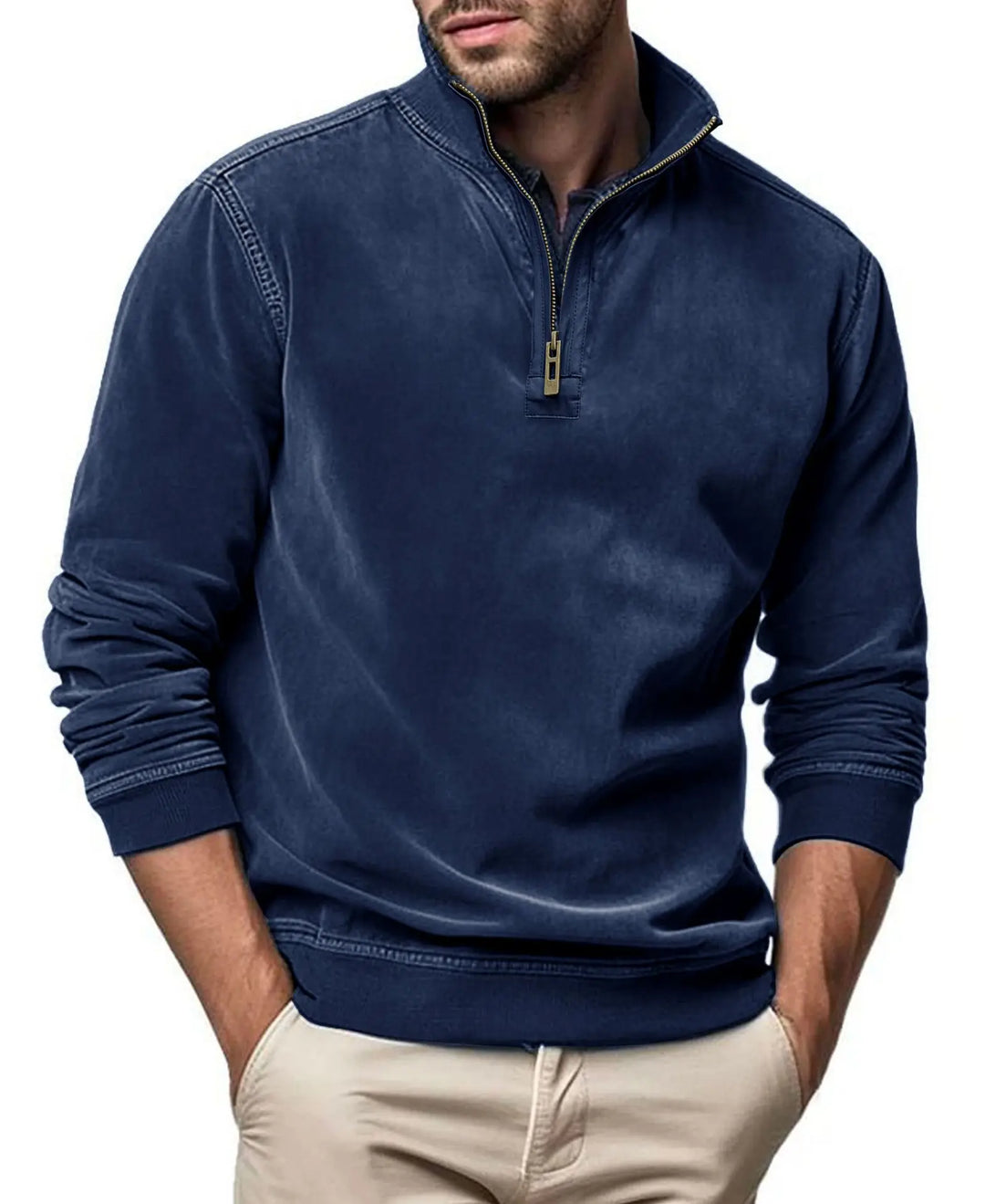 Men's Raised Collar Zip Sweater