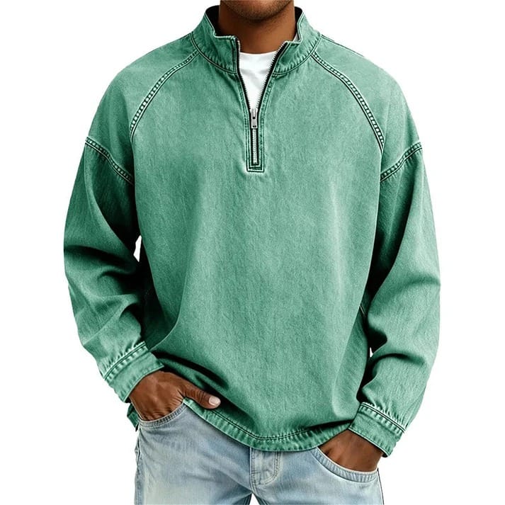 WASHED COTTON QUARTER ZIP FOR MEN