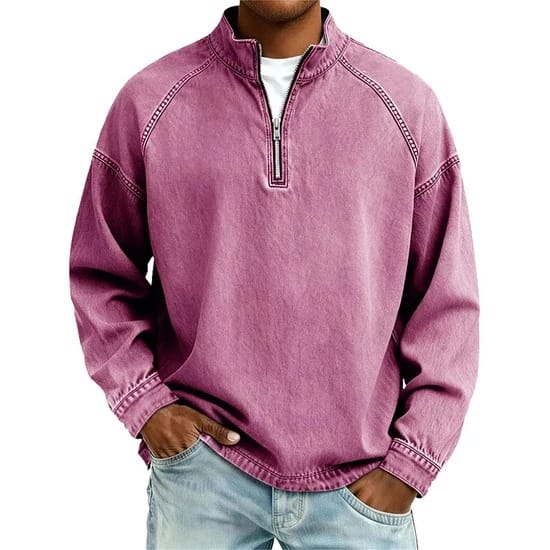 WASHED COTTON QUARTER ZIP FOR MEN