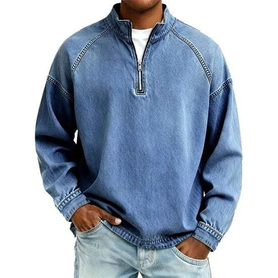 WASHED COTTON QUARTER ZIP FOR MEN