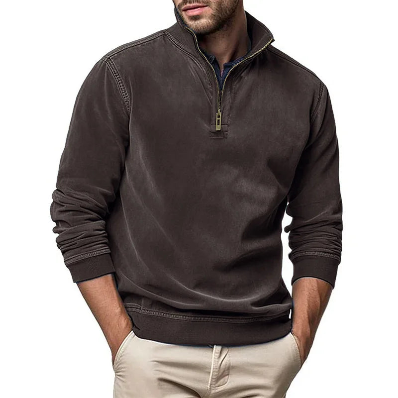 Men's Raised Collar Zip Sweater