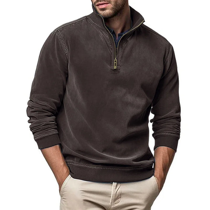 Men's Raised Collar Zip Sweater