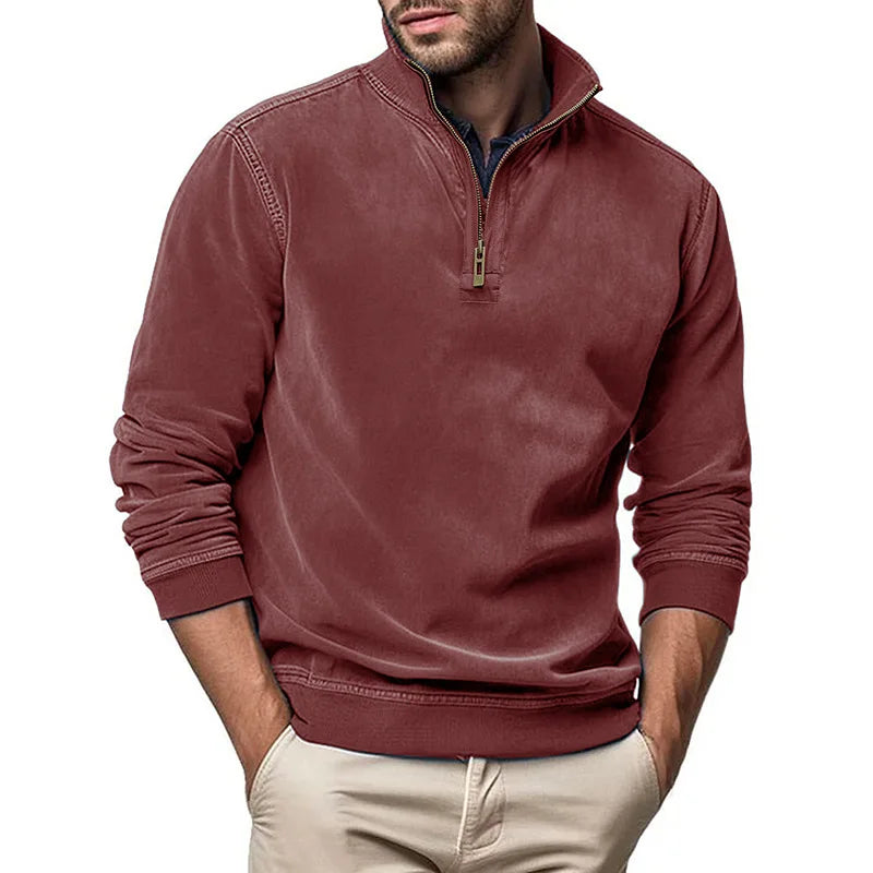 Men's Raised Collar Zip Sweater