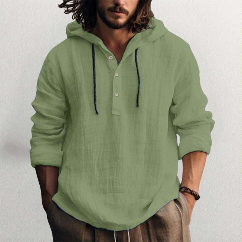 Men's Linen Hooded Shirt