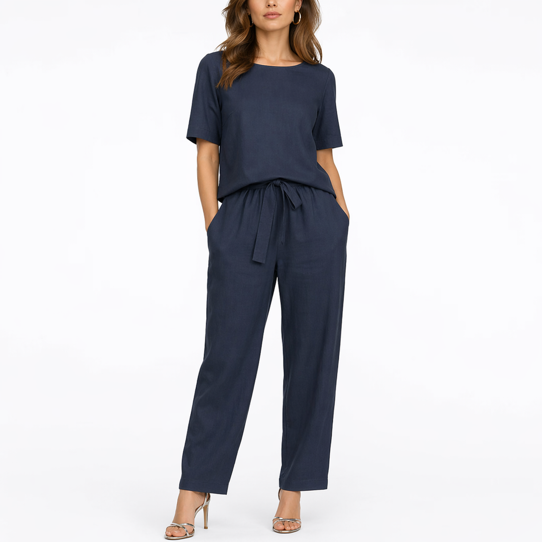 Women’s Two-Piece Set with Short-Sleeve Top and Pants