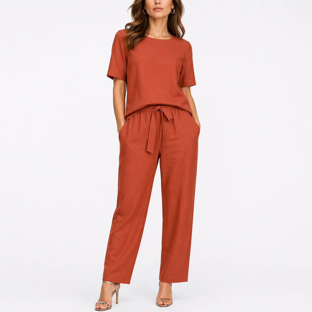 Women’s Two-Piece Set with Short-Sleeve Top and Pants