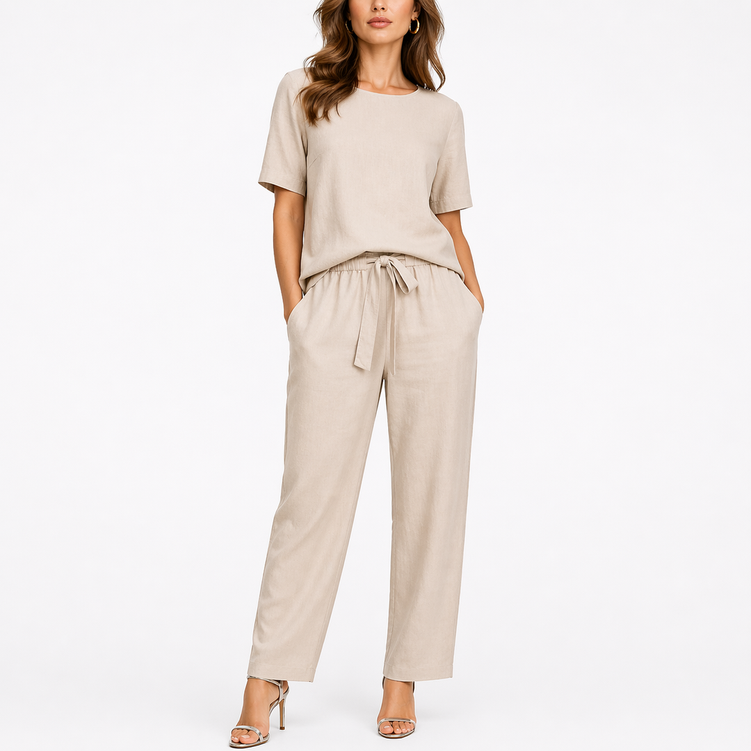 Women’s Two-Piece Set with Short-Sleeve Top and Pants