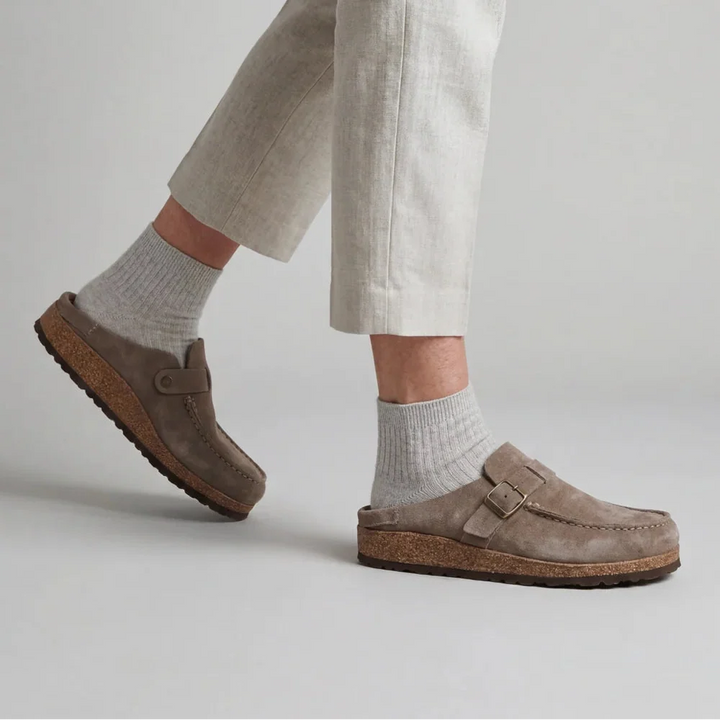 Unisex Suede Look Clogs | Adjustable Buckle Strap