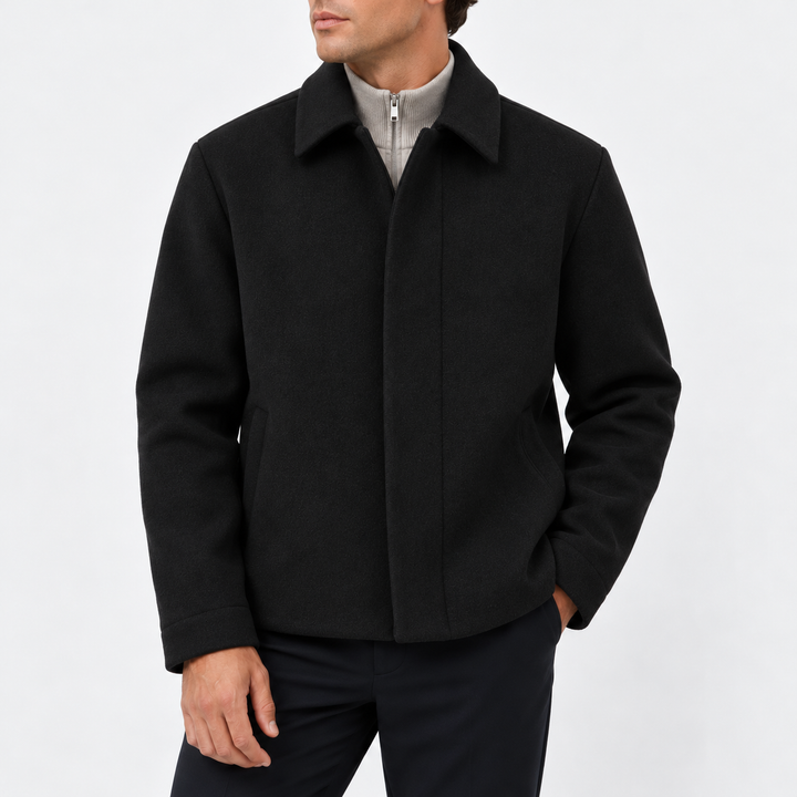 Men’s Wool Blend Zip-Up Jacket with Classic Collar