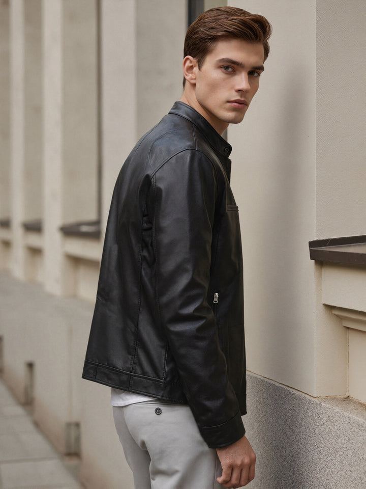 Men's Stand Collar PU Jacket