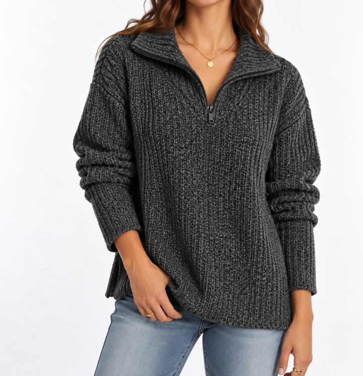 Women's Textured Knit Sweater – Quarter Zip & Relaxed Fit