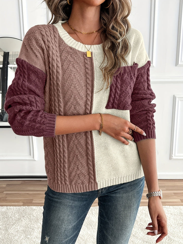 Esme | Color Block Cable Knit Sweater