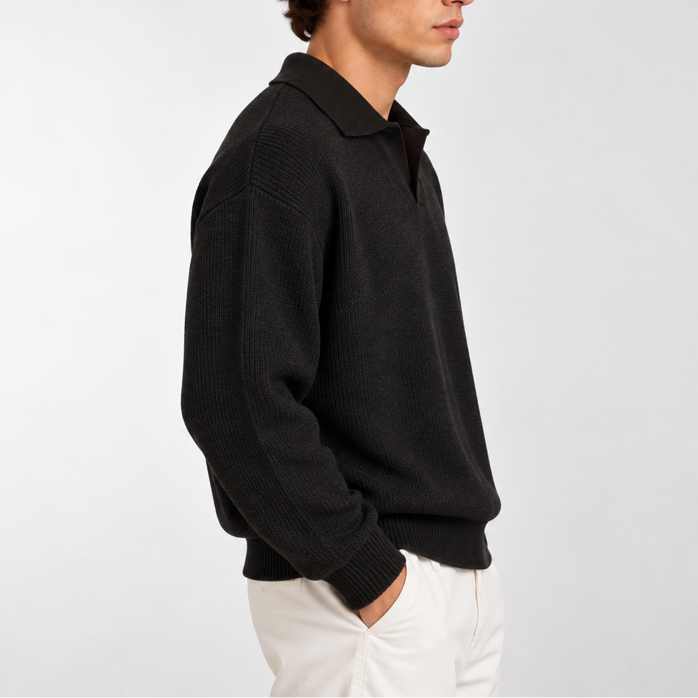Men’s Knitted Polo Sweater – Long Sleeve Collared Sweater