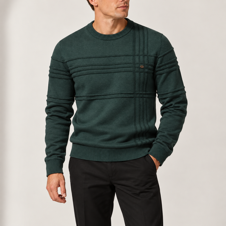 Men’s Textured Crew Neck Knitted Sweater with Long Sleeves