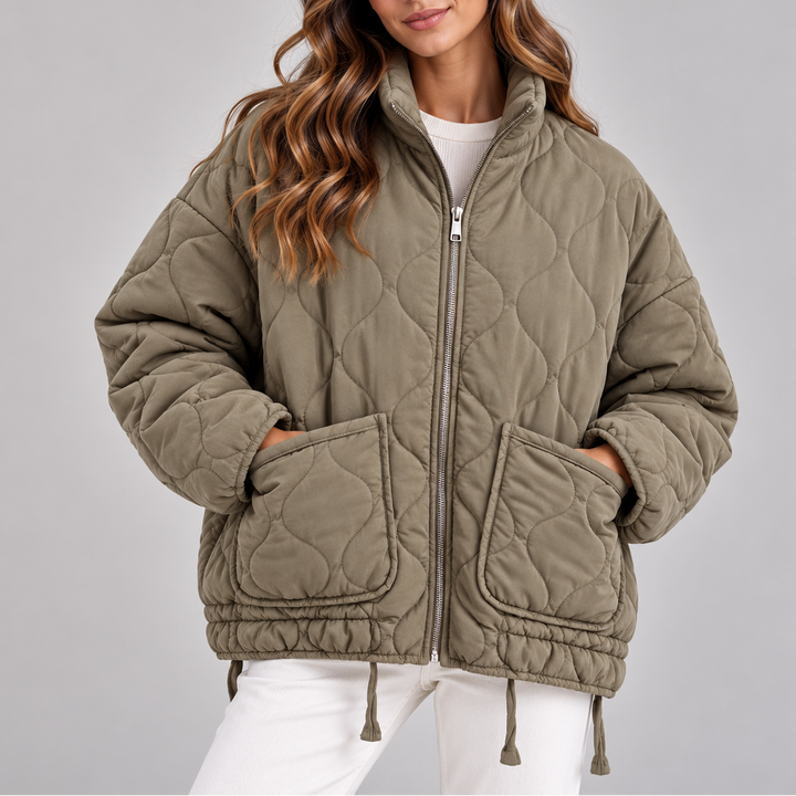 Women's Oversized Quilted Puffer Jacket – High Neck Zip Up Coat