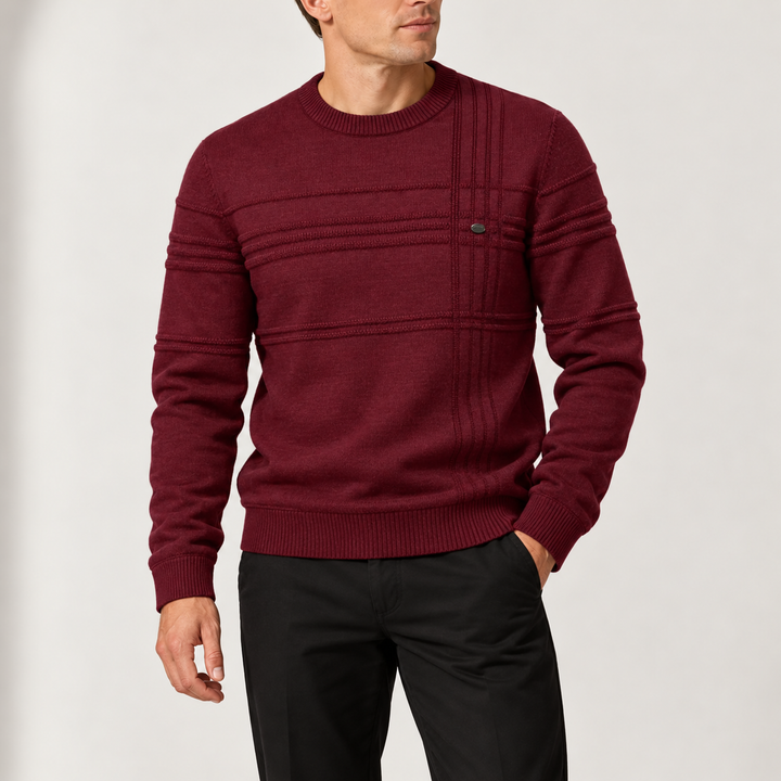 Men’s Textured Crew Neck Knitted Sweater with Long Sleeves