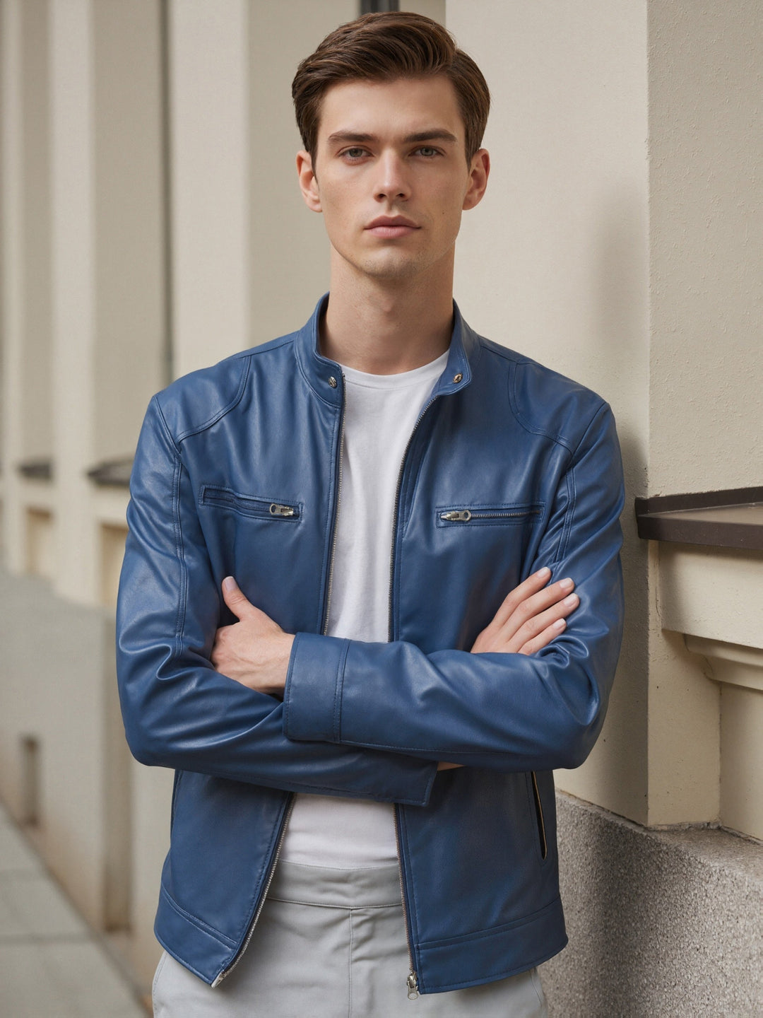Men's Stand Collar PU Jacket