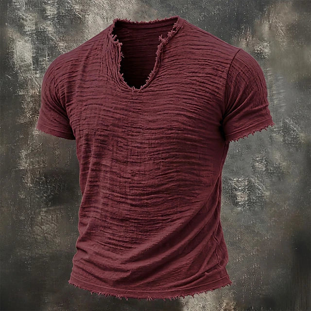 Men's Textured Cotton V-Neck Shirt